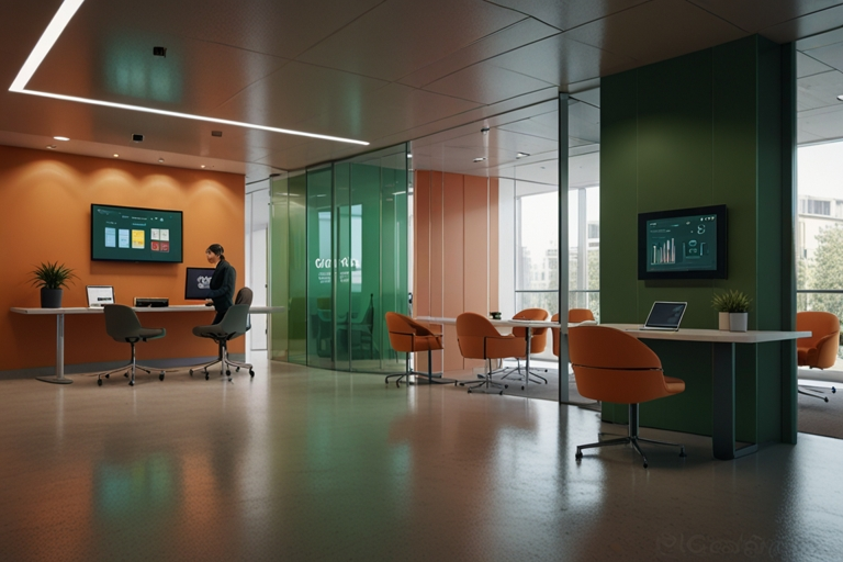 Pametna kancelarija i poslovna zgrada. Ilustracija opisuje primer modernog openspace prostora